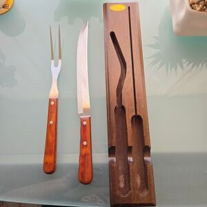 Case XX Carving Set Vintage Knife and Fork with Wood Block